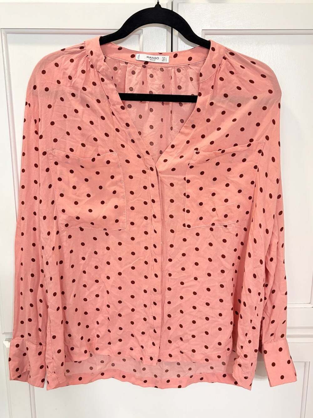 Mango Basics Pink Polka Dot Long Sleeve Button-Down Shirt